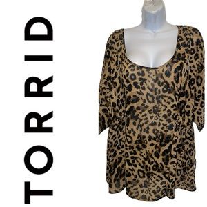 TORRID Womens Sheer Chiffon Leopard Print Short Sleeve Blouse Size 2